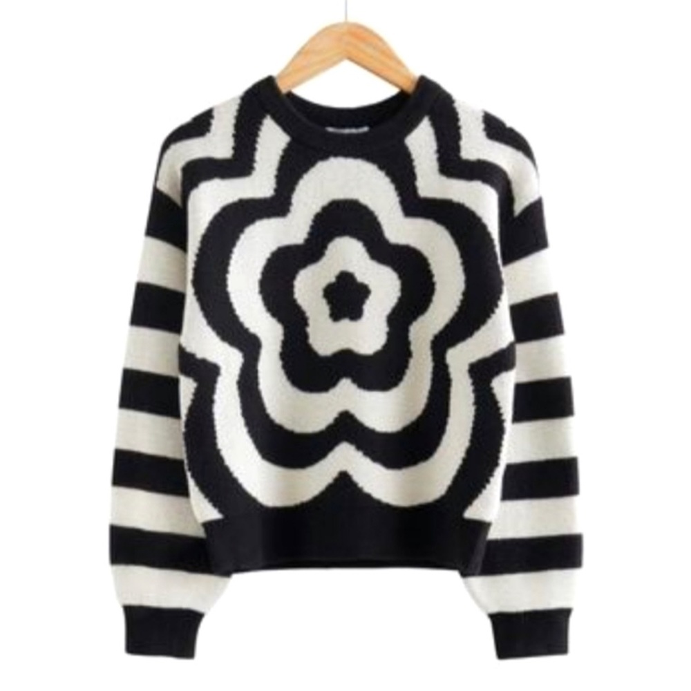 Worn once!   And Other Stories… Graphic black and white flower sweater.